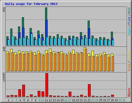 Daily usage for February 2013