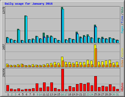Daily usage for January 2016